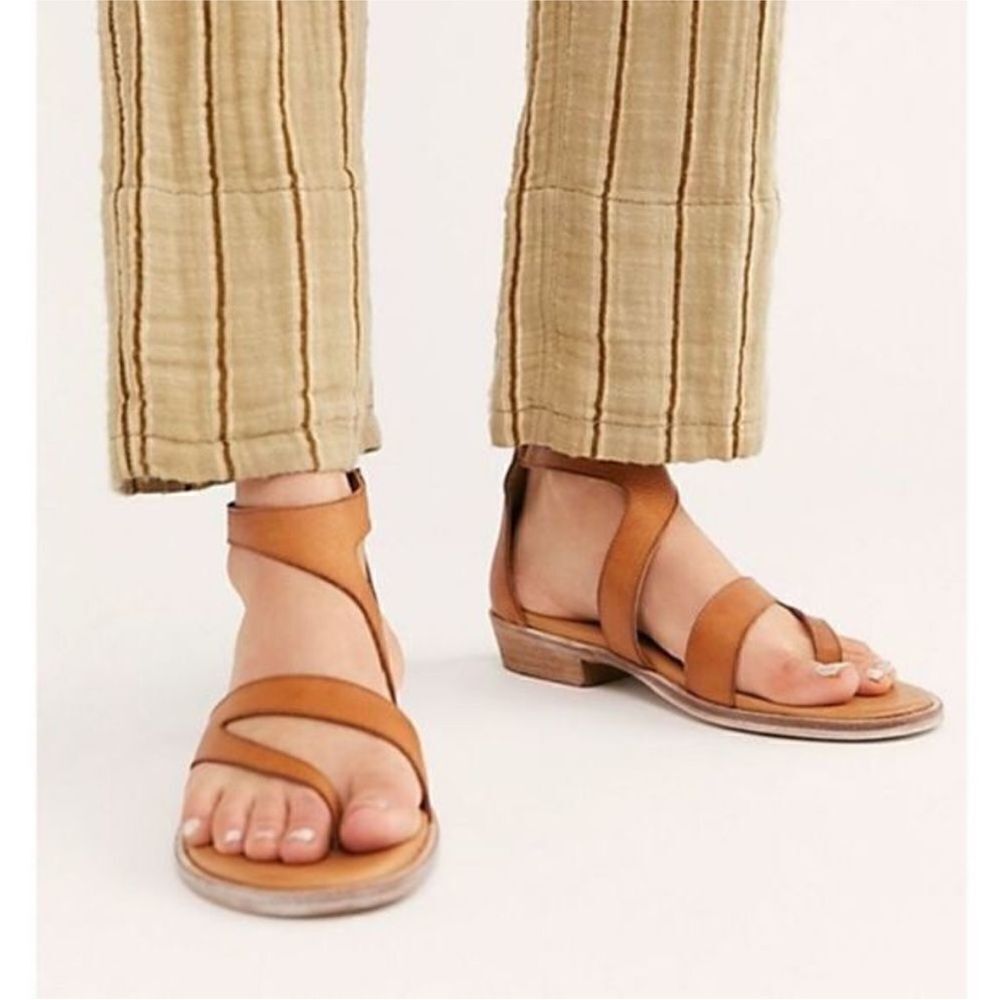 Free People Farrah Asymmetric Sandals Brown Leather EU 41 US 11 NWOB